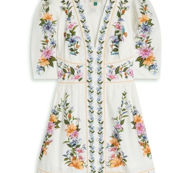 FARM Rio Sweet Bloom Dreamscape Off-White Organic Cotton Mini Dress - Picture 4 of 5